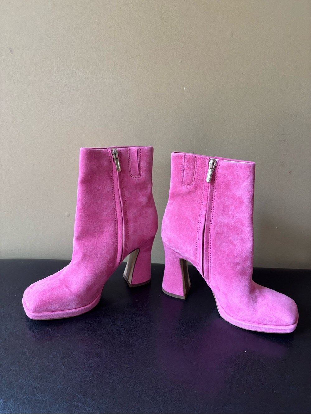 Sam Edelman Pink Suede Block Heel Ankle Boots